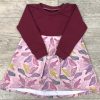 Nähpaket Kleid Vögel bordraux lange Ärmel geknickt