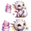 Drache Pusteblume weiß Bügelbild Übersicht Größen