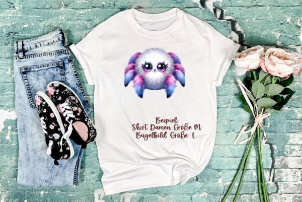 Bügelbild Springspinne Größe L Damenshirt