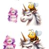 Funny Einhorn Biene Bügelbild Übersicht Größen