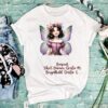 Lila Blumenfee Bügelbild Größe L Damenshirt