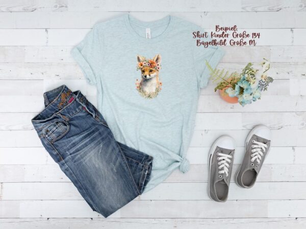 Bügelbild Fuchs mit Blumen Größen Shirt Größe M