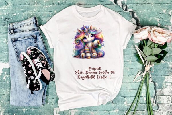 Magisches Einhorn Bügelbild Größe L Damenshirt