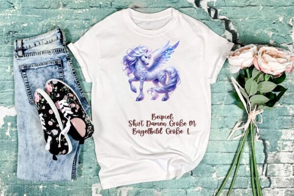 Einhorn Kristall Bügelbild Größe L Damenshirt