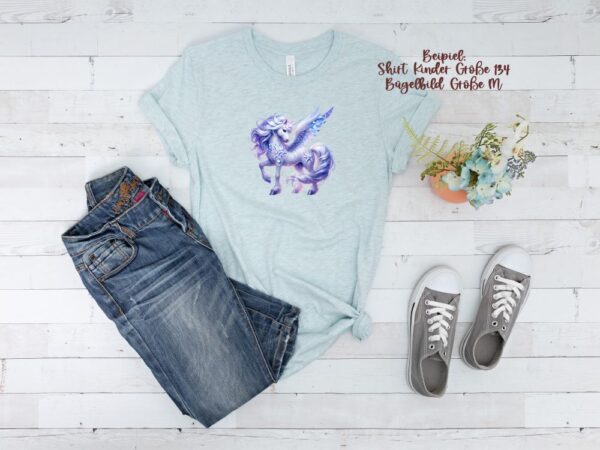 Einhorn Kristall Bügelbild Größe M Kindershirt