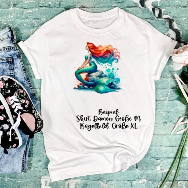 Bügelbild Meerjungfrau Stein grün Größe XL Damenshirt
