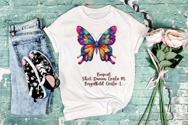 Schmetterling Bügelbild Größe L Damenshirt