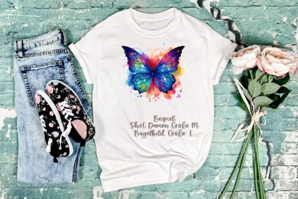 Schmetterling Bügelbild Größe L Damenshirt