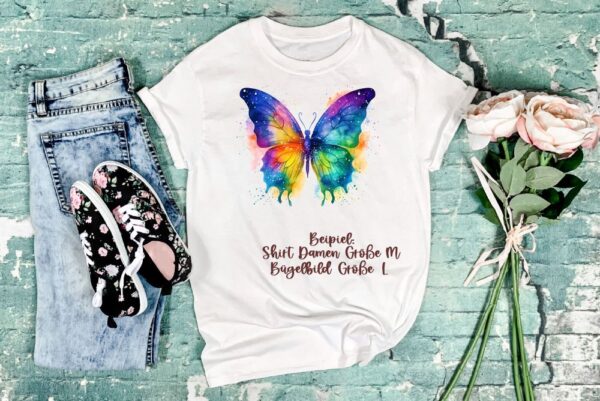 Schmetterling Bügelbild Größe L Damenshirt