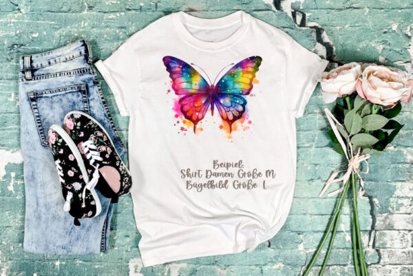 Schmetterling Bügelbild Größe L Damenshirt