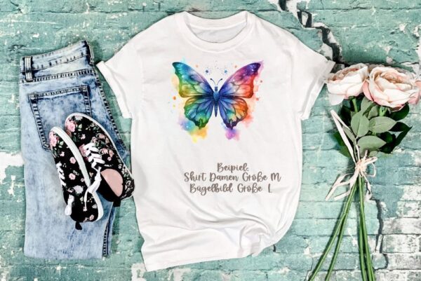 Schmetterling Bügelbild Größe L Damenshirt