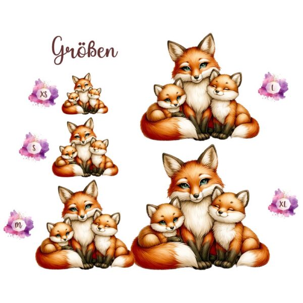 Bügelbild Fuchsfamilie Größen