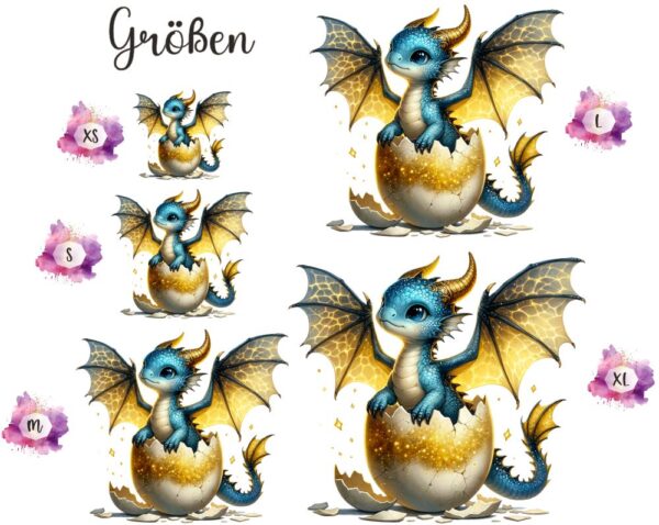 Bügelbild Drache goldenes Ei Größen