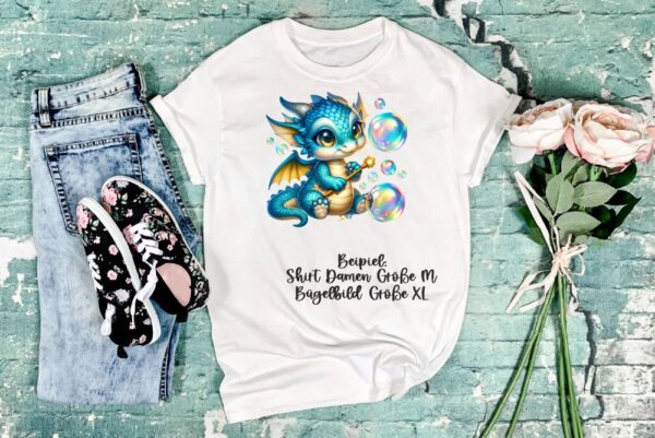 Bügelbild Drache Seifenblasen Größe XL Damenshirt