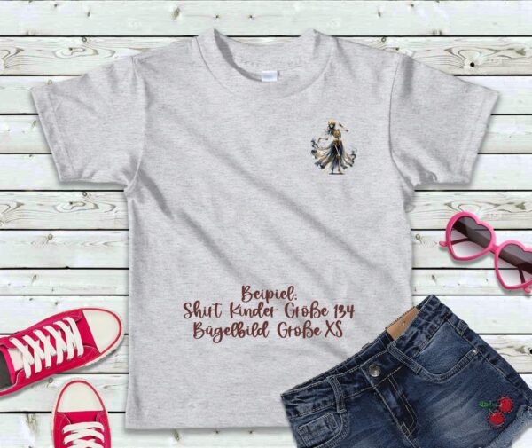 Bügelbild tanzendes Skelett gold Größe XS Kindershirt