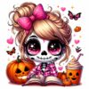 Bügelbild Halloween Girl Kürbis Schmetterlinge