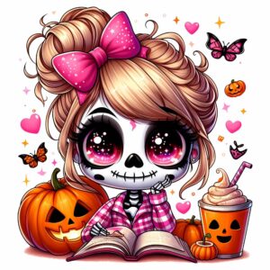 Bügelbild Halloween Girl Kürbis Schmetterlinge