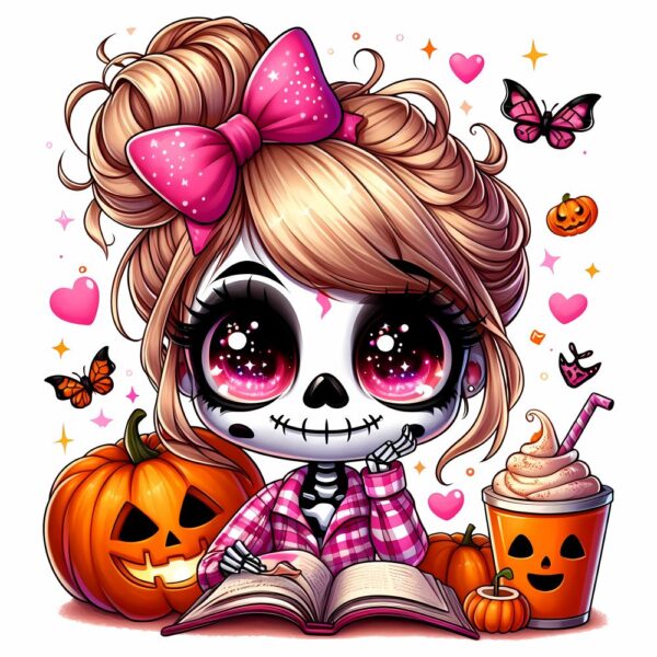 Bügelbild Halloween Girl Kürbis Schmetterlinge