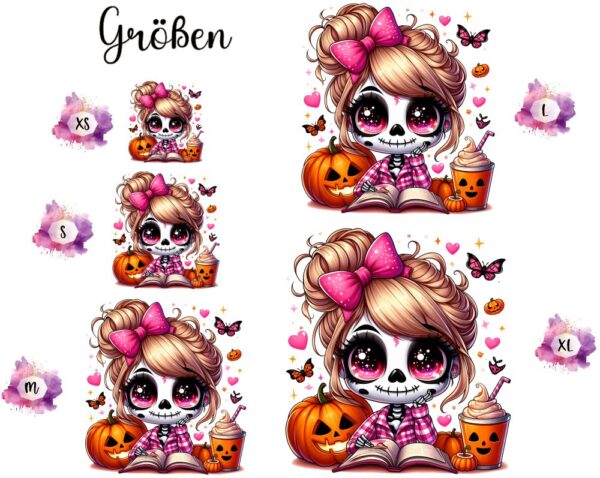 Bügelbild Halloween Girl Kürbis Schmetterlinge Größen