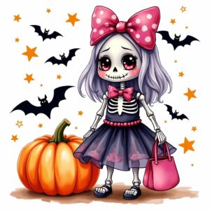 buegelbild-halloween-girl-mit-kuerbis-und-fledermaeusen