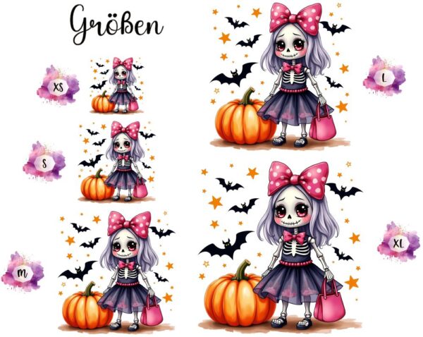 Bügelbild Halloween Girl Kürbis Fledermäuse Größen