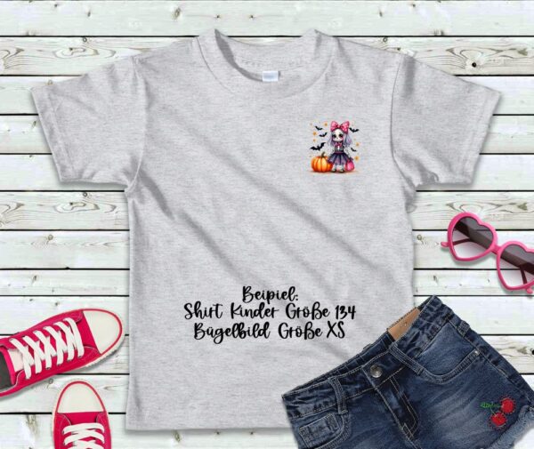 Bügelbild Halloween Girl Kürbis Fledermäuse Größe XS Kindershirt