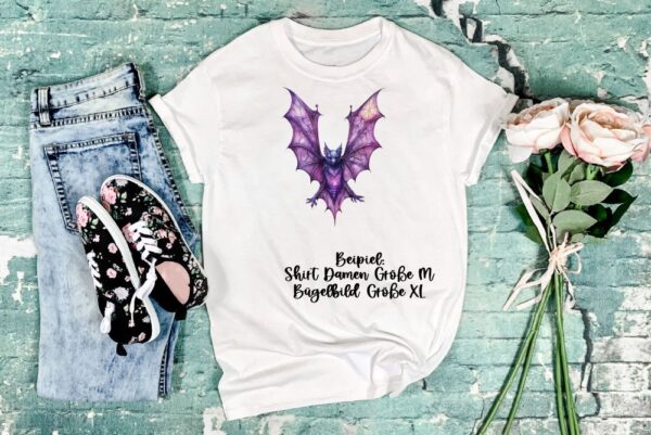 Bügelbild Halloween Fledermaus violett Größe XL Damenshirt