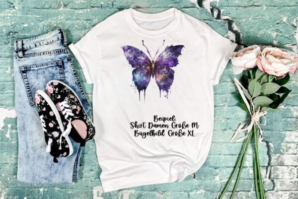 Bügelbild Halloween Schmetterling violett Größe XL Damenshirt