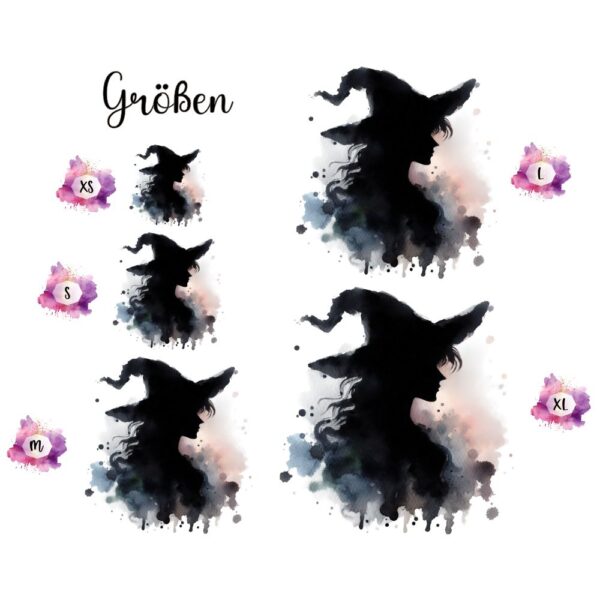 Bügelbild Halloween Hexe Silhouette Watercolor Größen