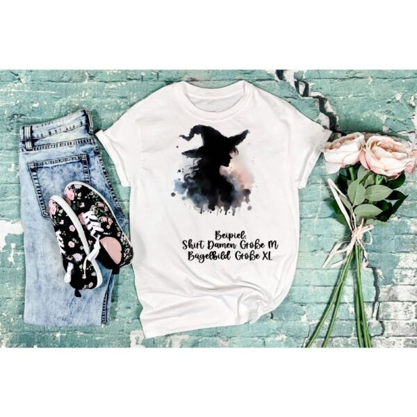 Bügelbild Halloween Hexe Silhouette Watercolor Größe XL Damenshirt