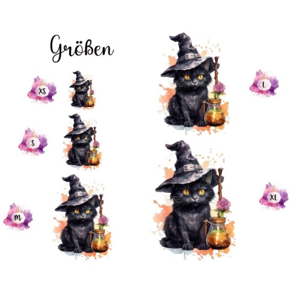 Bügelbild Halloween Katze mit Hut Größen