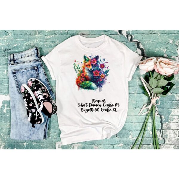 Bügelbild Fuchs Blumen bunt Größe XL Damenshirt