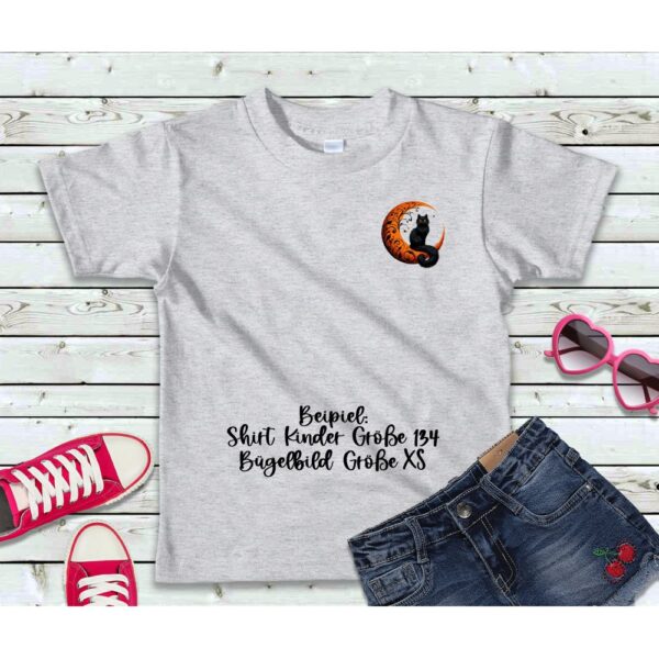 Bügelbild Katze Mond orange Größe XS Kindershirt