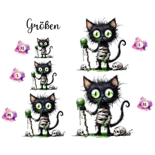 Bügelbild Halloween Katze Zombie Größen