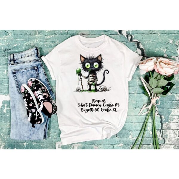 Bügelbild Halloween Katze Zombie Größe XL Damenshirt