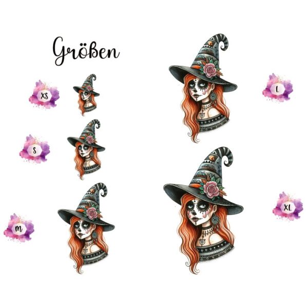 Bügelbild Halloween Hexe mit Hut Größen