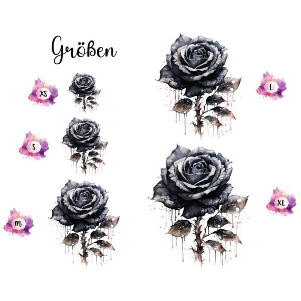 Bügelbild Halloween schwarze Rose Größen