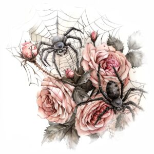 buegelbild-halloween-blumenstrauss-mit-spinnen