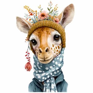 buegelbild-winter-giraffe-mit-blumenmuetze-und-schal