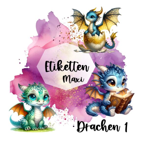 Bügelbild Größen Etiketten Drachen 1 Paket Maxi