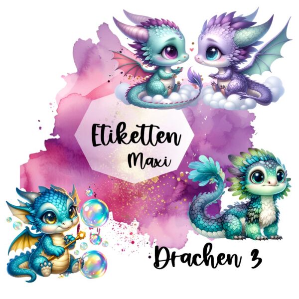 Bügelbild Größen Etiketten Drachen 3 Paket Maxi