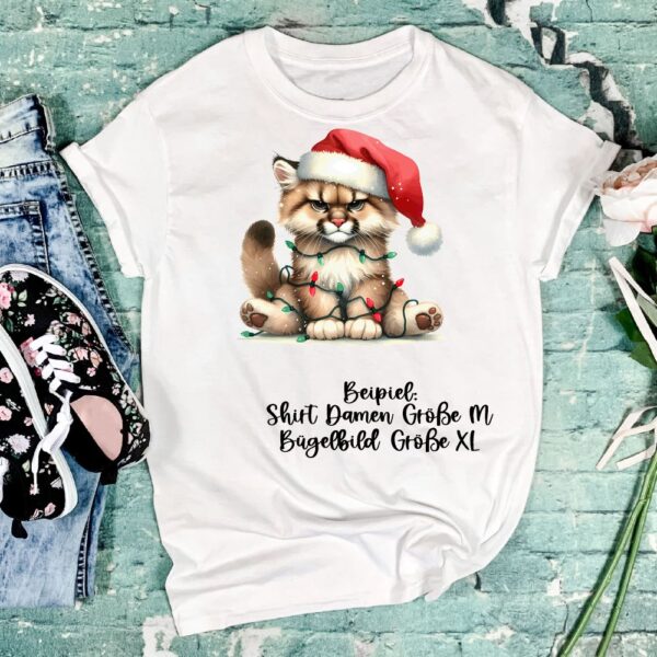 Bügelbild Weihnachten grumpy Katze Mütze Lichterkette Größe XL Damenshirt