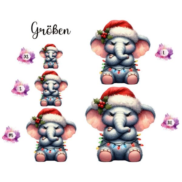 Bügelbild Weihnachten grumpy Elefant Mütze Lichterkette Größen