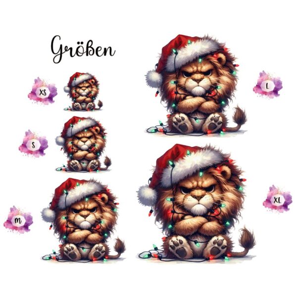 Bügelbild Weihnachten grumpy Löwe Mütze Lichterkette Größen