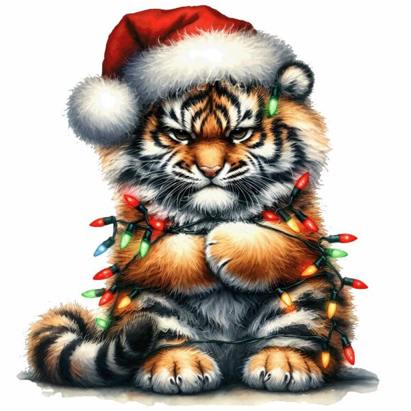 Bügelbild Weihnachten grumpy Tiger Mütze Lichterkette