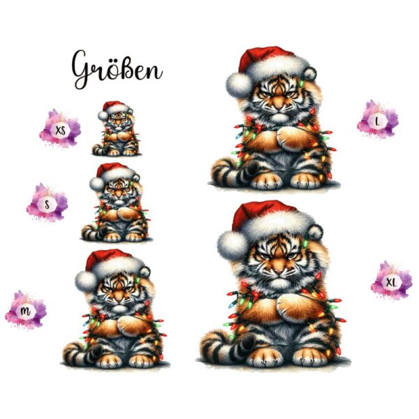 Bügelbild Weihnachten grumpy Tiger Mütze Lichterkette Größen