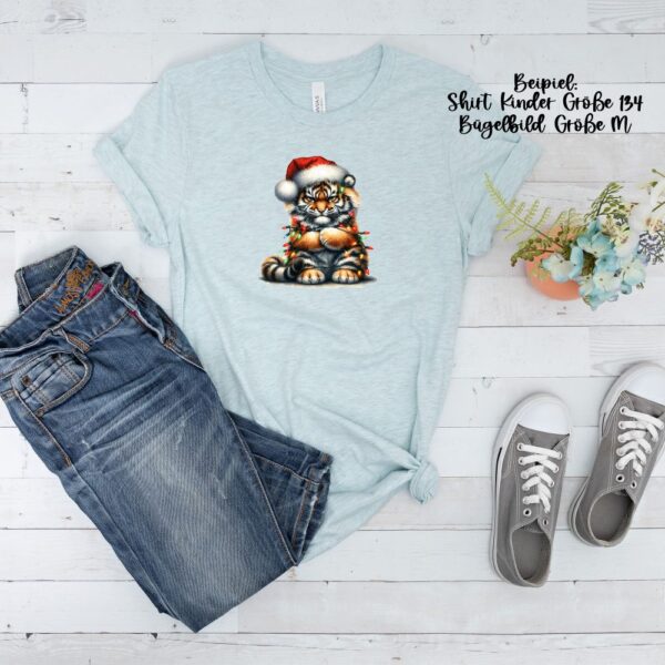 Bügelbild Weihnachten grumpy Tiger Mütze Lichterkette Größe M Kindershirt