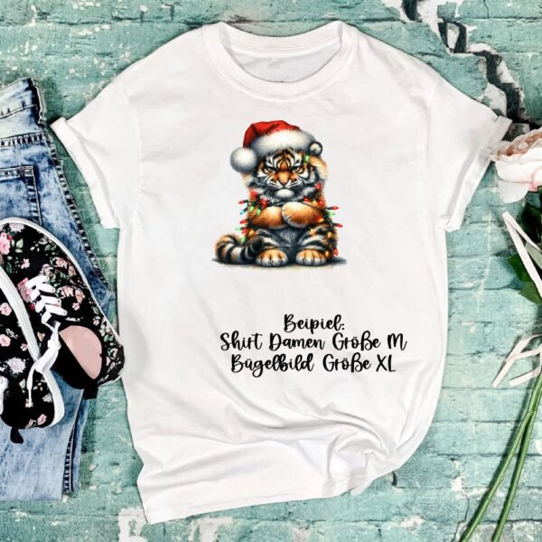 Bügelbild Weihnachten grumpy Tiger Mütze Lichterkette Größe XL Damenshirt