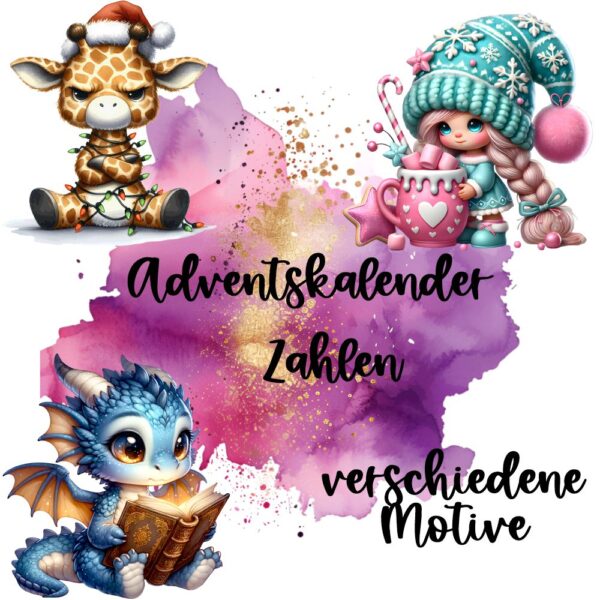 Bügelbild Weihnachten Adventskalender Zahlen Drachen crumpy christmas animals Wichtelmädchen