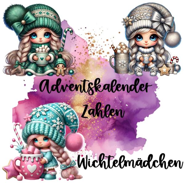 Bügelbild Weihnachten Adventskalender Zahlen Wichtelmädchen